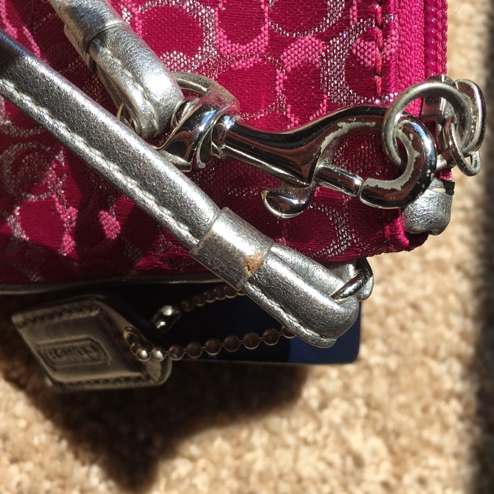 Coach Signature Fushia and Silver Wristlet - Picture 3 of 4